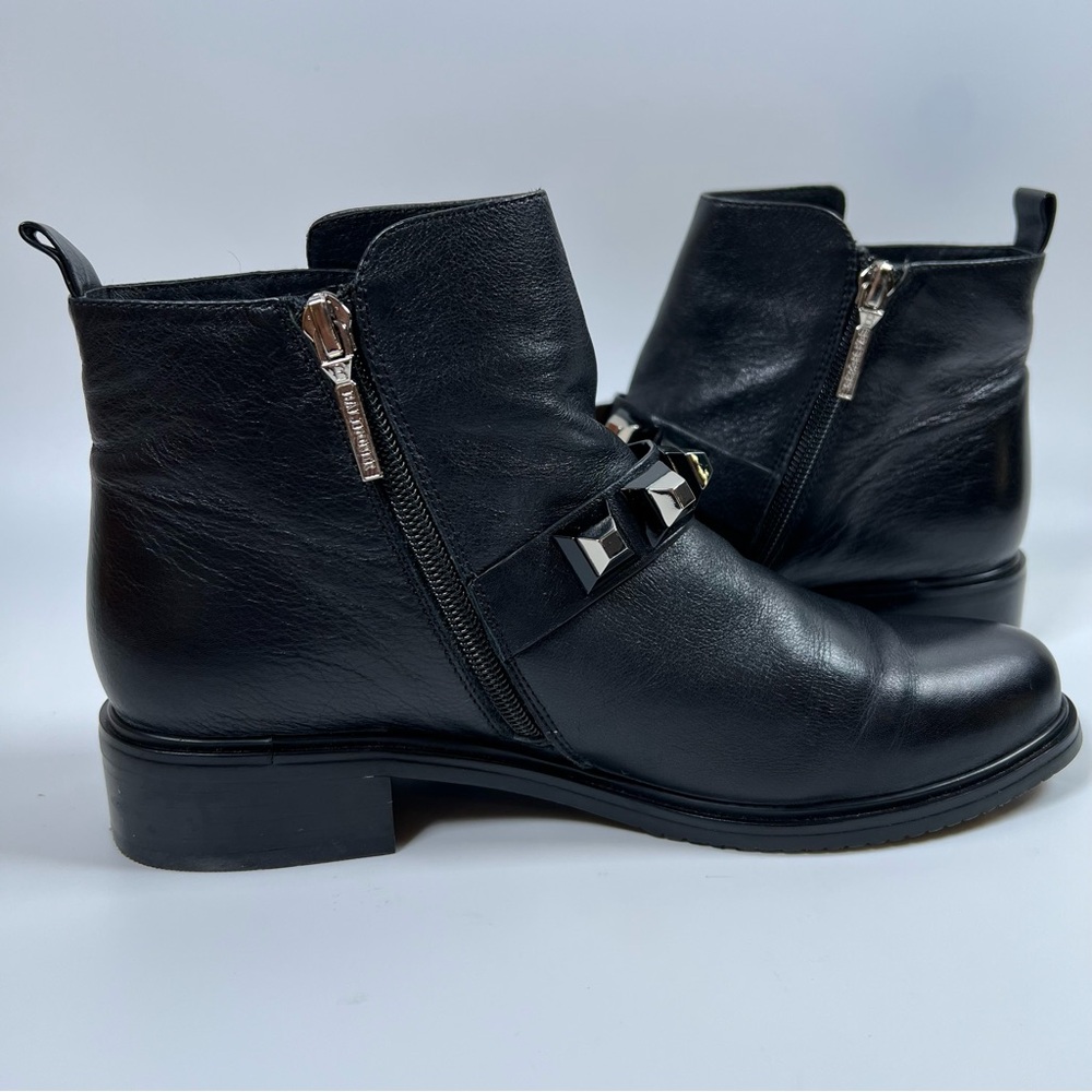 Balidoner Black Leather Studded & Ankle Buckle Black Leather Ankle Boots Size 38 - Picture 15 of 16